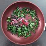 Some of my favourite colours, starting off breakfast today. I'm still eating veggies from the garden! A stalk of vibrant rainbow 🌈 chard, a small purple onion, and some bright green kale. I love the way these colours look together! After a quick sauté in the pan, I cracked two eggs on top and finished with crumbled feta. Yum! We really do eat with our eyes first. Don't you agree? #rainbowplate #fresh #simple #healthy #food #healthyeating #yummy #veggies #eatincolor #eatarainbow #kale #rainbow #chard #breakfast #cooking #homecooking #halfyourplate